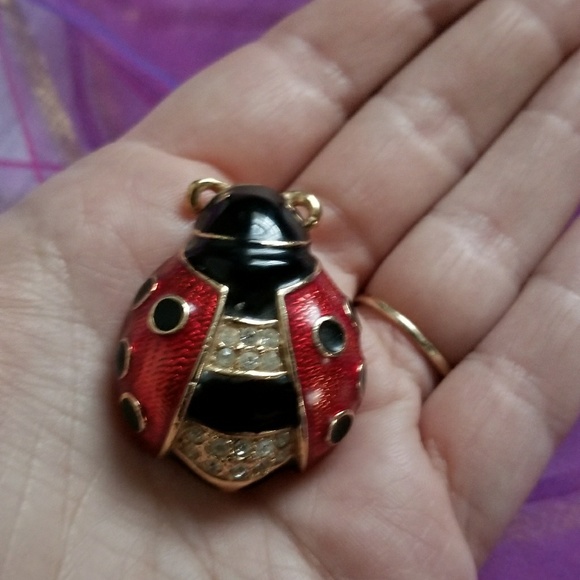 Ladybug brooch by Roman red black enamel gold - Picture 7 of 9